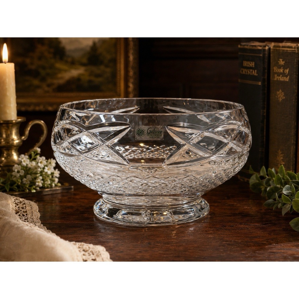 Galway Irish Crystal 24% Lead Crystal Footed Bowl 7.5" Cut Glass Ireland